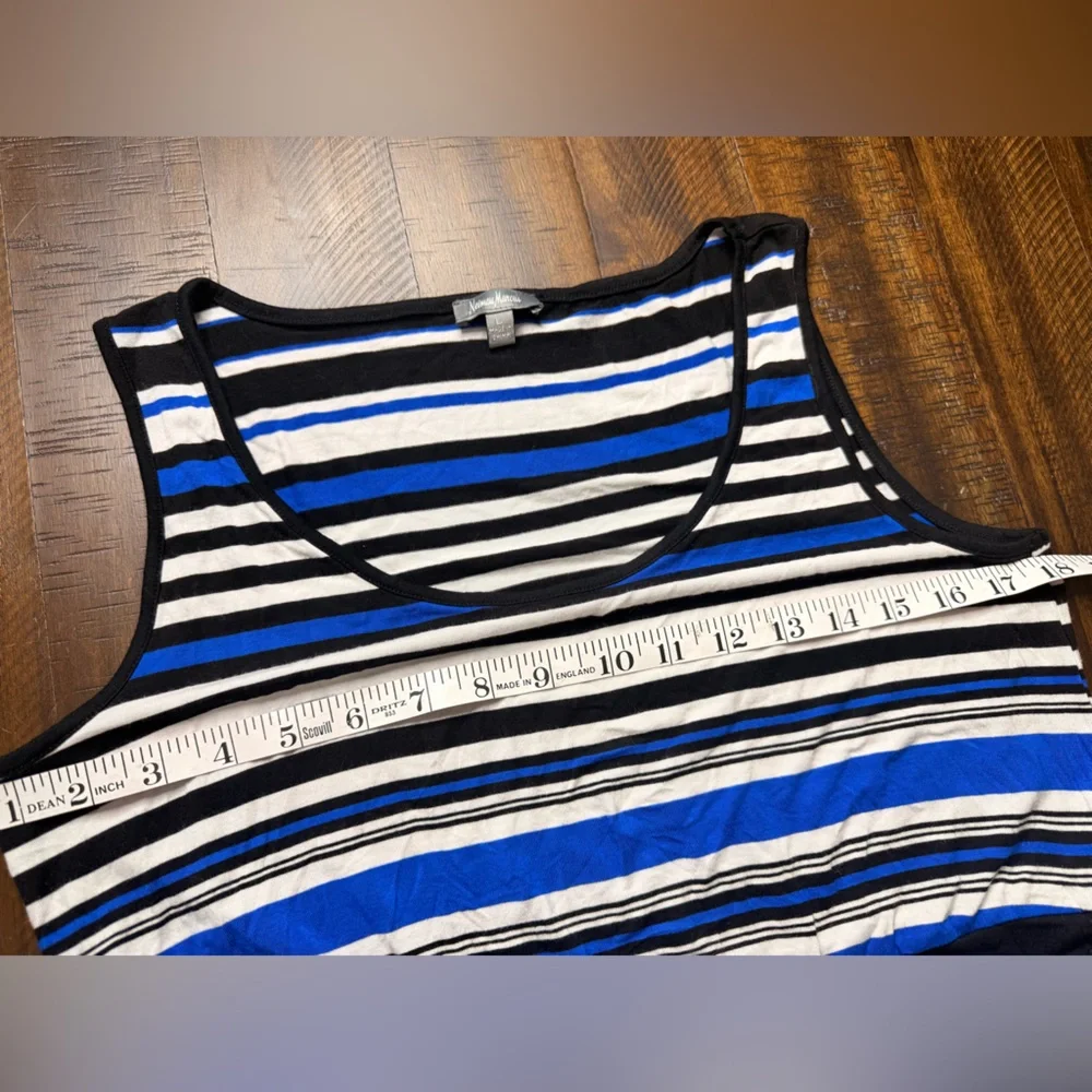 Neiman Marcus Black and Blue Striped Maxi‎ Dress size Large - Picture 9 of 11